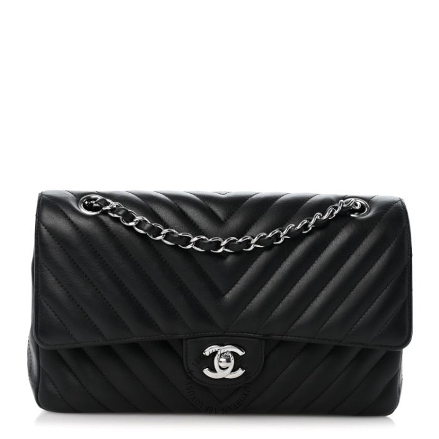 Túi Xách Chanel Lambskin Chevron Quilted Medium Double Flap Black CDBC365