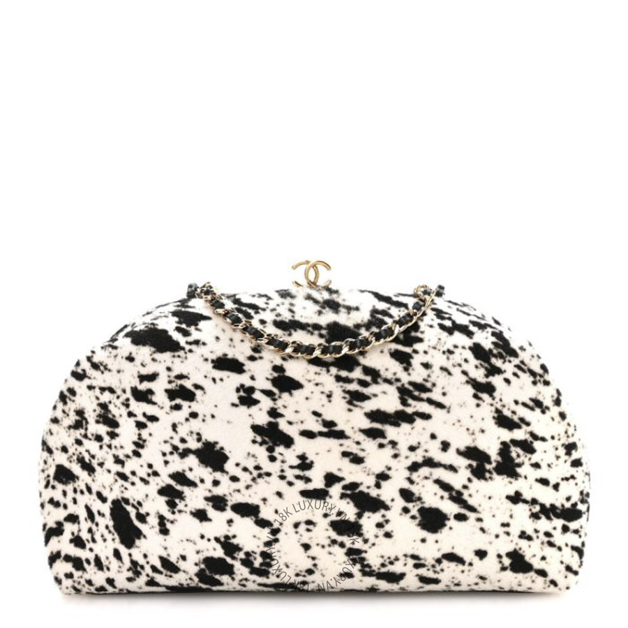 Túi Xách Chanel Lambskin Pony Hair Printed Clutch With Chain Black White CDBC789