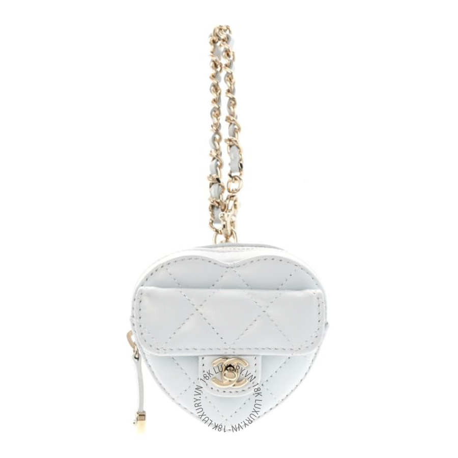 Túi Xách Chanel Lambskin Quilted CC Mini In Love Heart Bag Charm Light Blue CDBC621