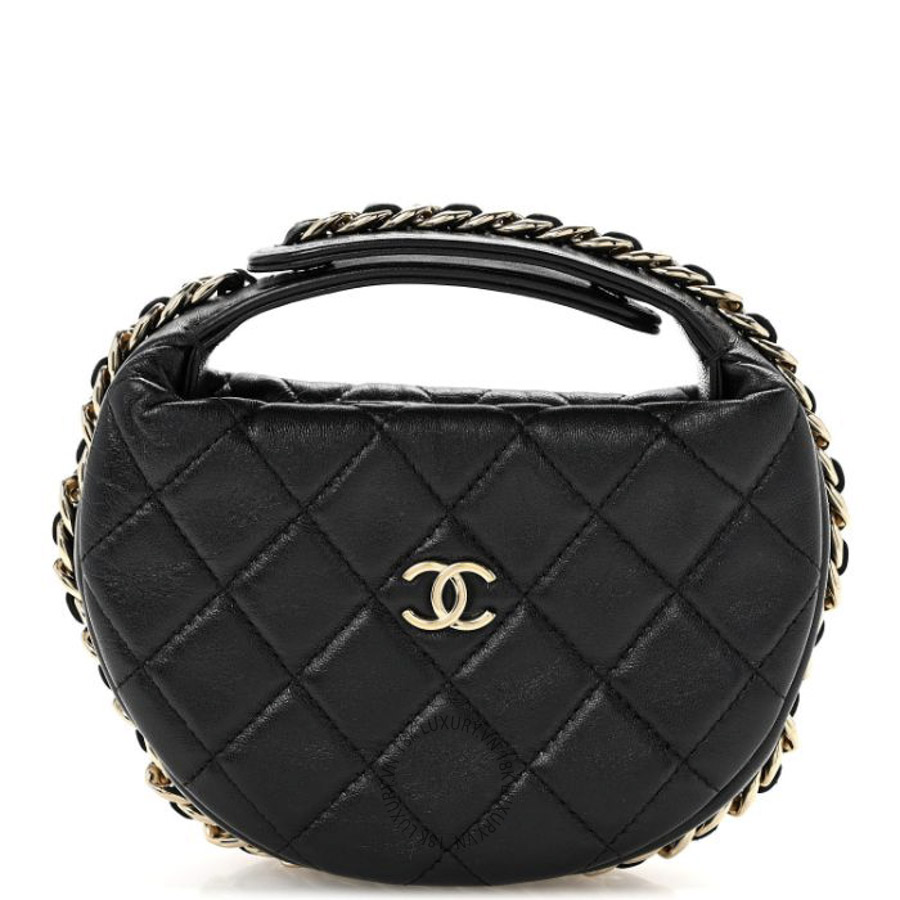 Túi Xách Chanel Lambskin Quilted Chain Around Pouch Hobo Black CDBC1079