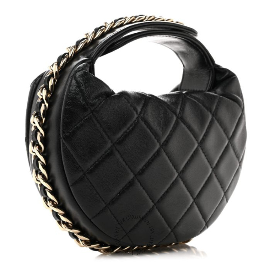 Túi Xách Chanel Lambskin Quilted Chain Around Pouch Hobo Black CDBC1081