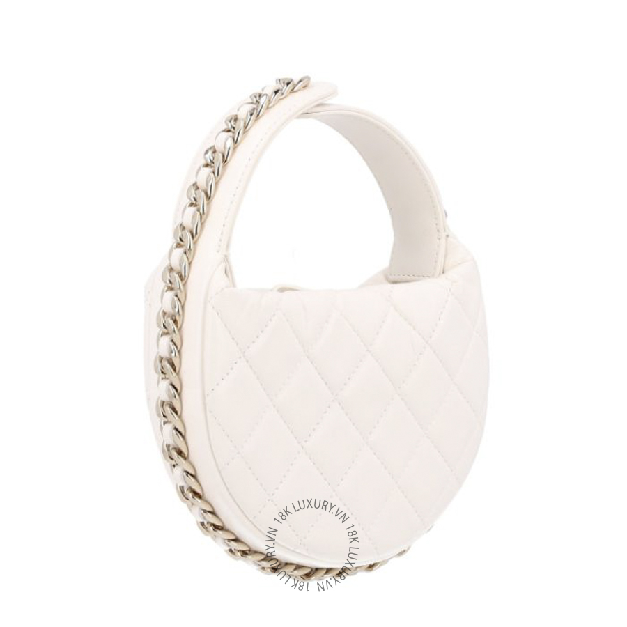 Túi Xách Chanel Lambskin Quilted Chain Around Pouch Hobo White CDBC019