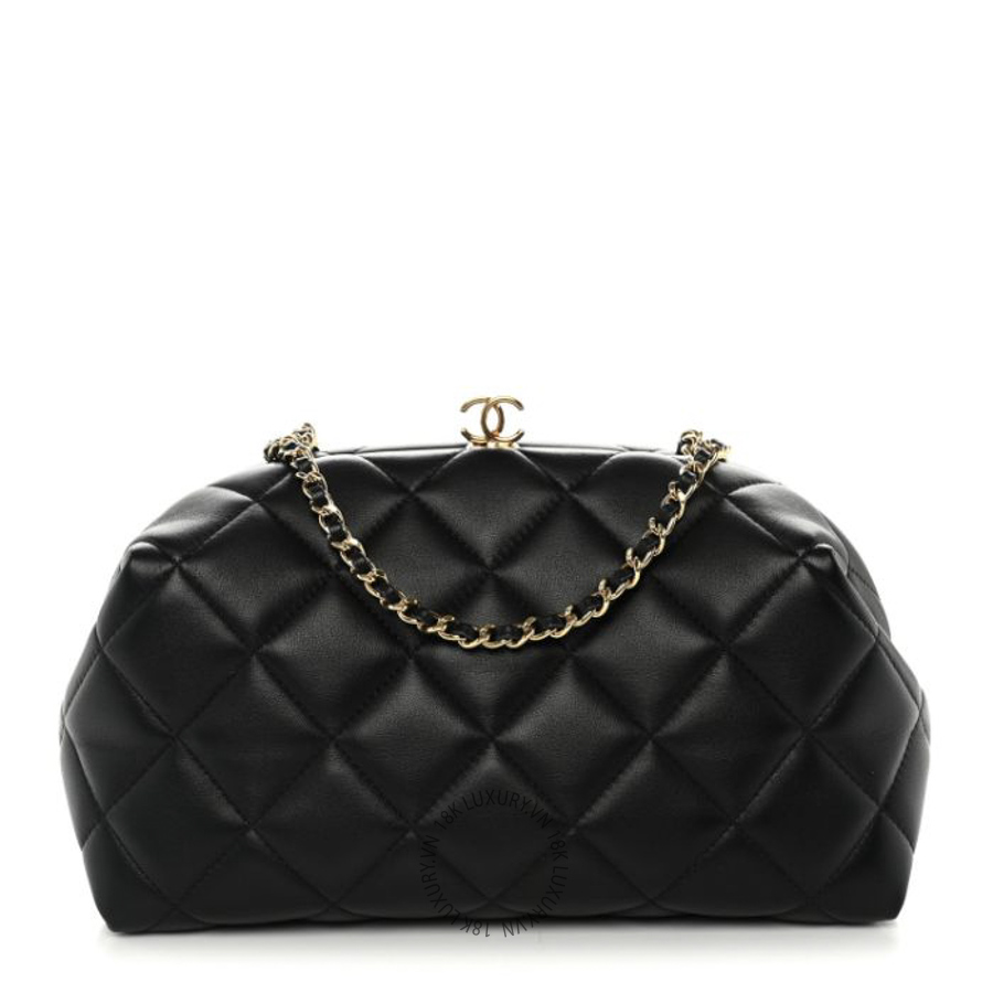 Túi Xách Chanel Lambskin Quilted Clutch With Chain Black CDBC1118