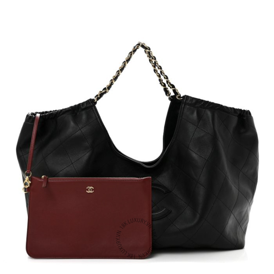 Túi Xách Chanel Lambskin Quilted Neo Cabas Shopping Tote Black CDBC803