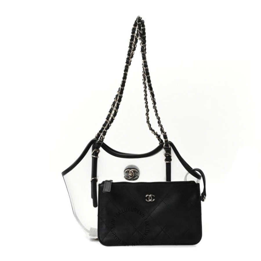 Túi Xách Chanel Mesh Calfskin Small Shopping Bag Transparent Black CDBC992
