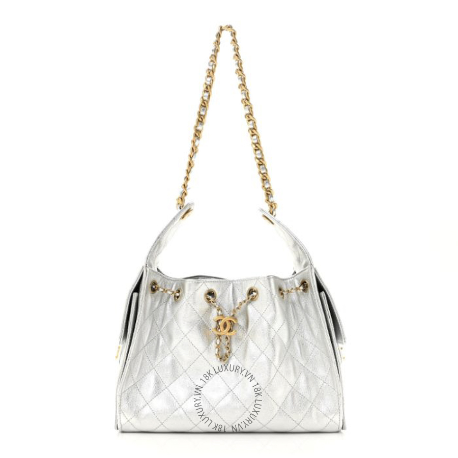 Túi Xách Chanel Metallic Caviar Quilted Small Chanel 25 Handbag Silver CDBC712