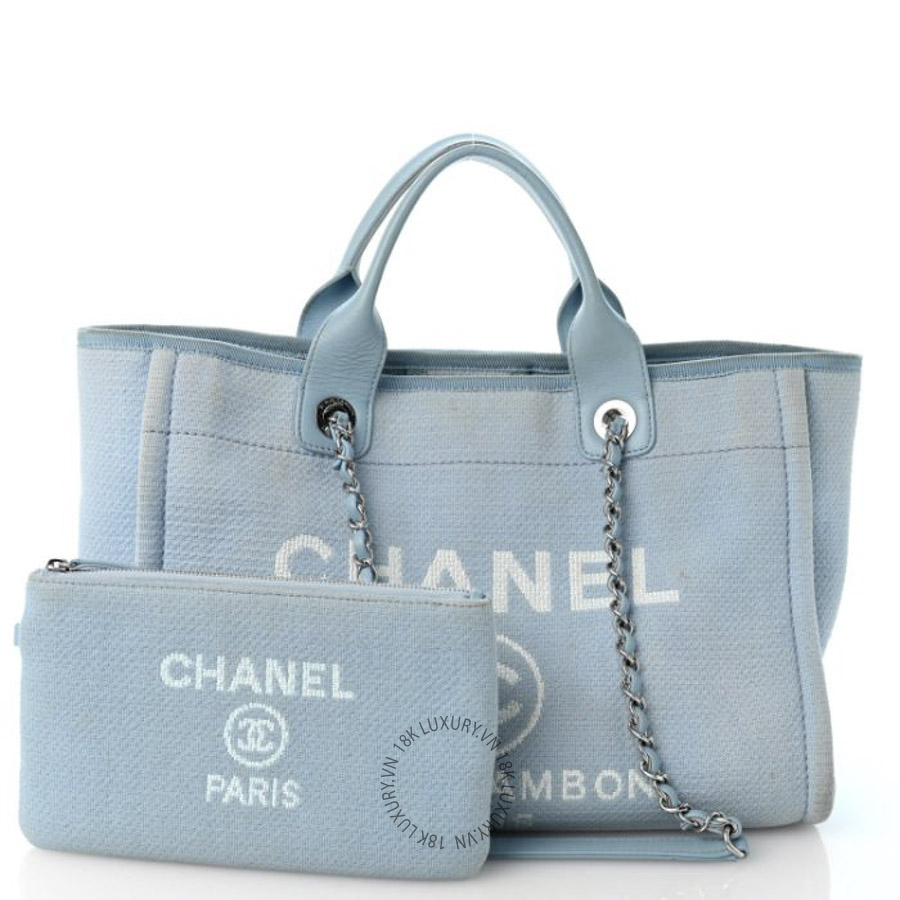 Túi Xách Chanel Mixed Fibers Small Deauville Tote Light Blue CDBC590