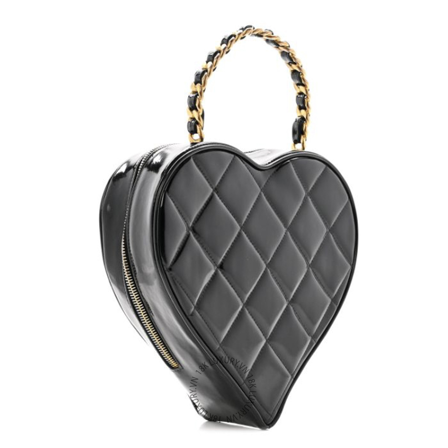 Túi Xách Chanel Patent Quilted CC Barbie Heart Vanity Case Black CDBC102