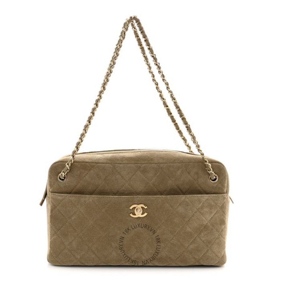 Túi Xách Chanel Suede Calfskin Quilted Camerissimo Camera Case Dark Beige CDBC822