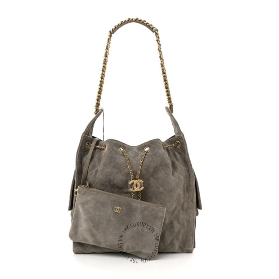 Túi Xách Chanel Suede Quilted Medium Chanel 25 Handbag Grey CDBC765