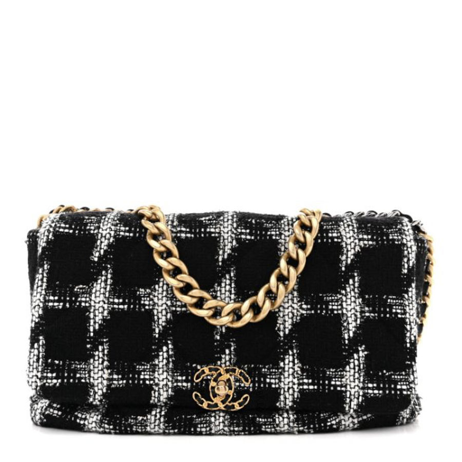 Túi Xách Chanel Tweed Quilted Maxi Chanel 19 Flap Black White CDBC1150
