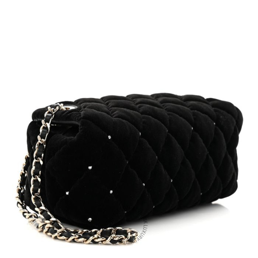Túi Xách Chanel Velvet Diamanté Quilted Wristlet Clutch Black CDBC1057