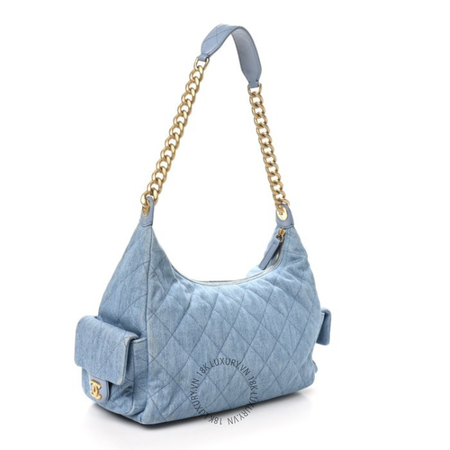 Túi Xách Chanel Washed Denim Quilted Large Trendy Pockets Hobo Blue CDBC031