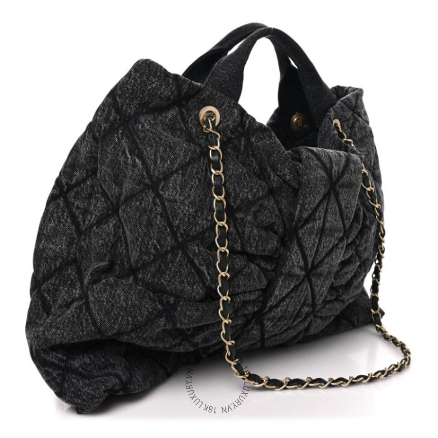 Túi Xách Chanel Washed Denim Quilted Maxi Bow Bag Black CDBC463