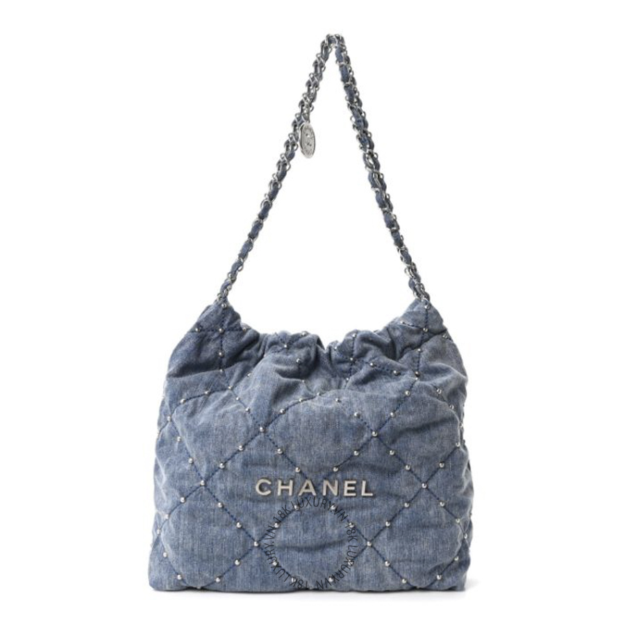 Túi Xách Chanel Washed Denim Quilted Studded Small Chanel 22 Blue CDBC526
