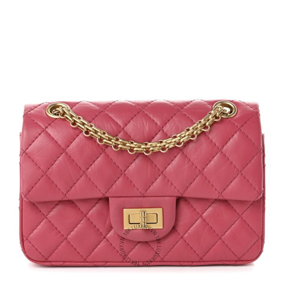 Túi Xách Đeo Chéo Chanel Aged Calfskin Quilted 2.55 Reissue Mini Flap Pink CDBC977