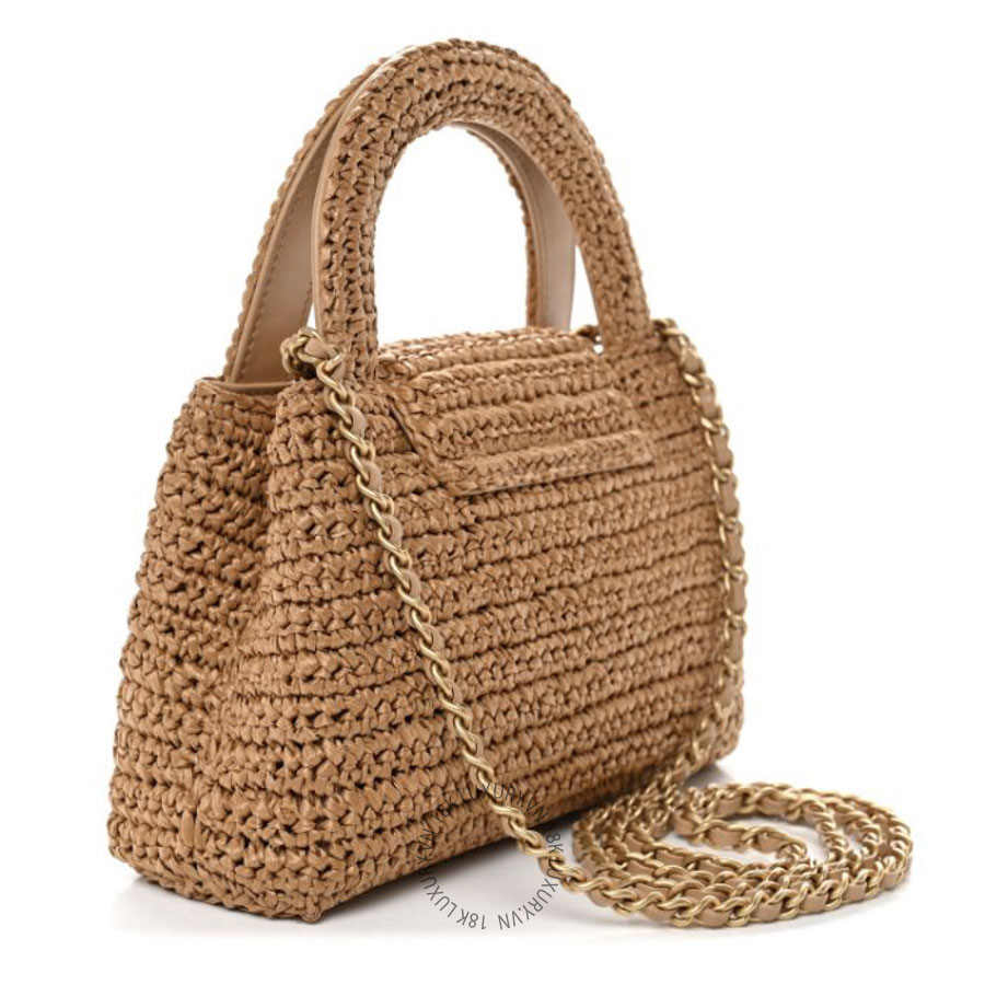 Túi Xách Đeo Chéo Chanel Braided Raffia Nano Kelly Flap Bag Dark Beige CDBC841