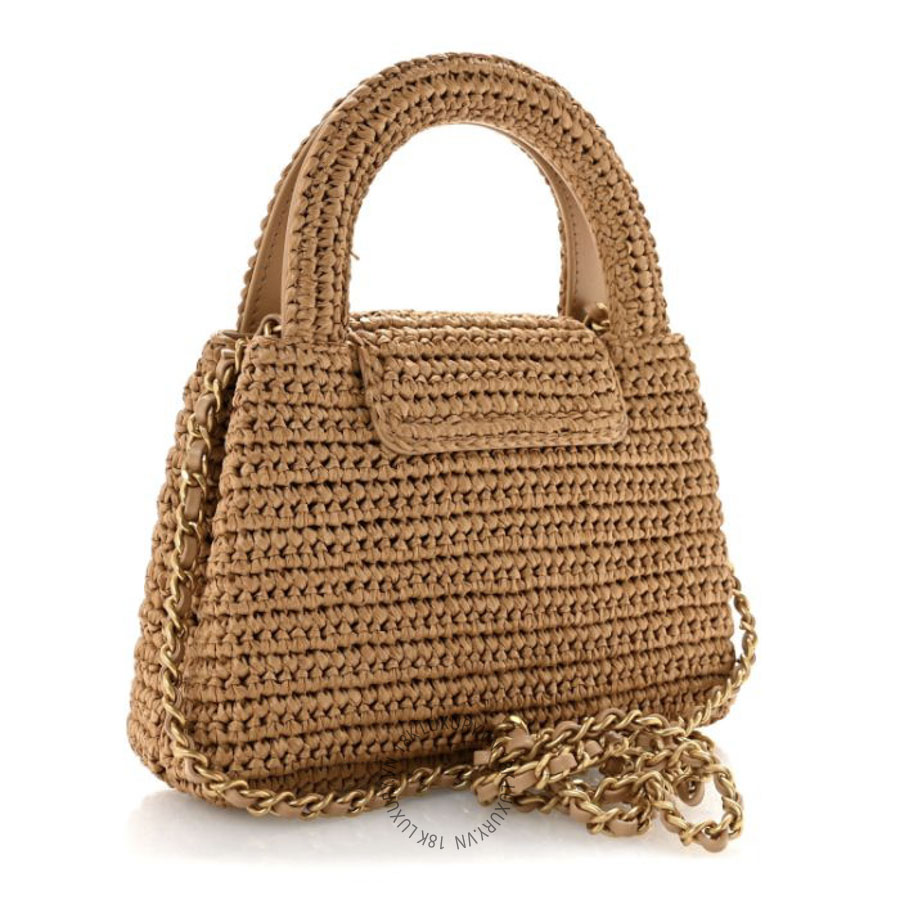Túi Xách Đeo Chéo Chanel Braided Raffia Nano Kelly Flap Bag Dark Beige CDBC916