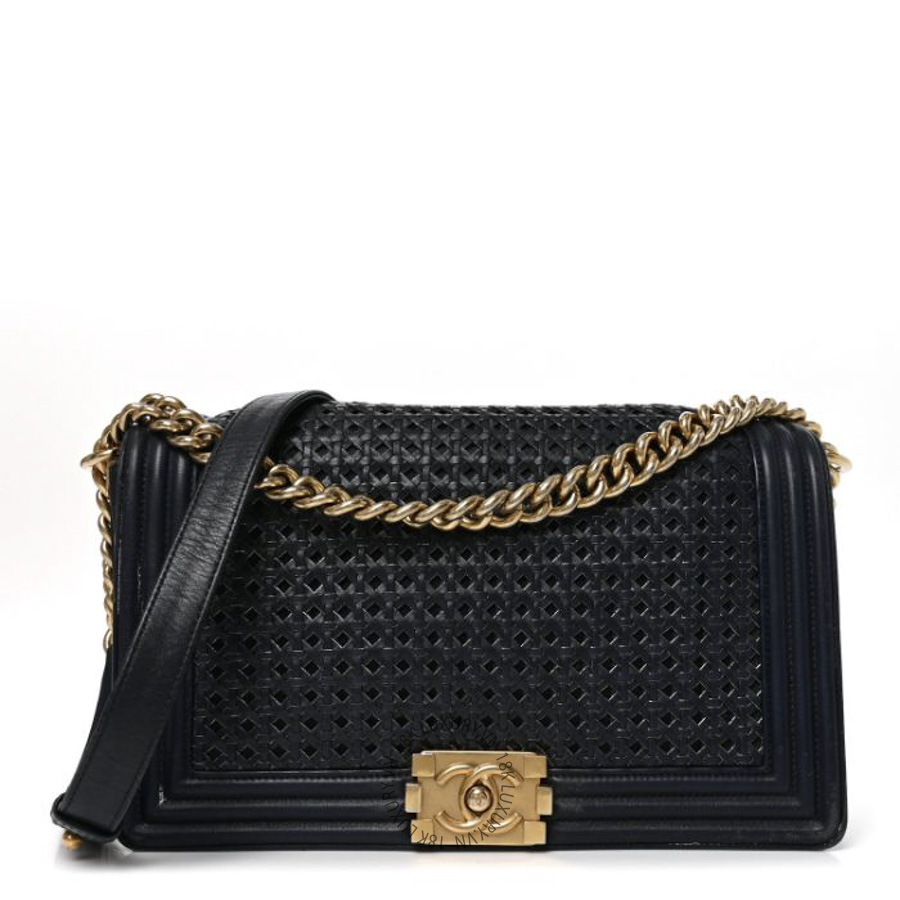 Túi Xách Đeo Chéo Chanel Braided Sheepskin Large Boy Flap Navy CDBC105