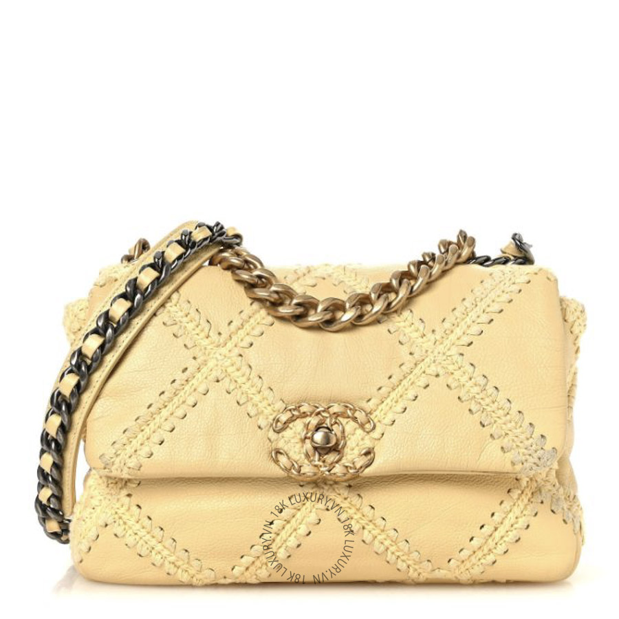 Túi Xách Đeo Chéo Chanel Calfskin Crochet Medium Chanel 19 Flap Yellow CDBC1124
