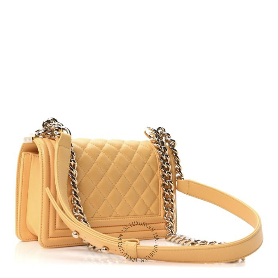 Túi Xách Đeo Chéo Chanel Calfskin Quilted Small Boy Flap Yellow CDBC318