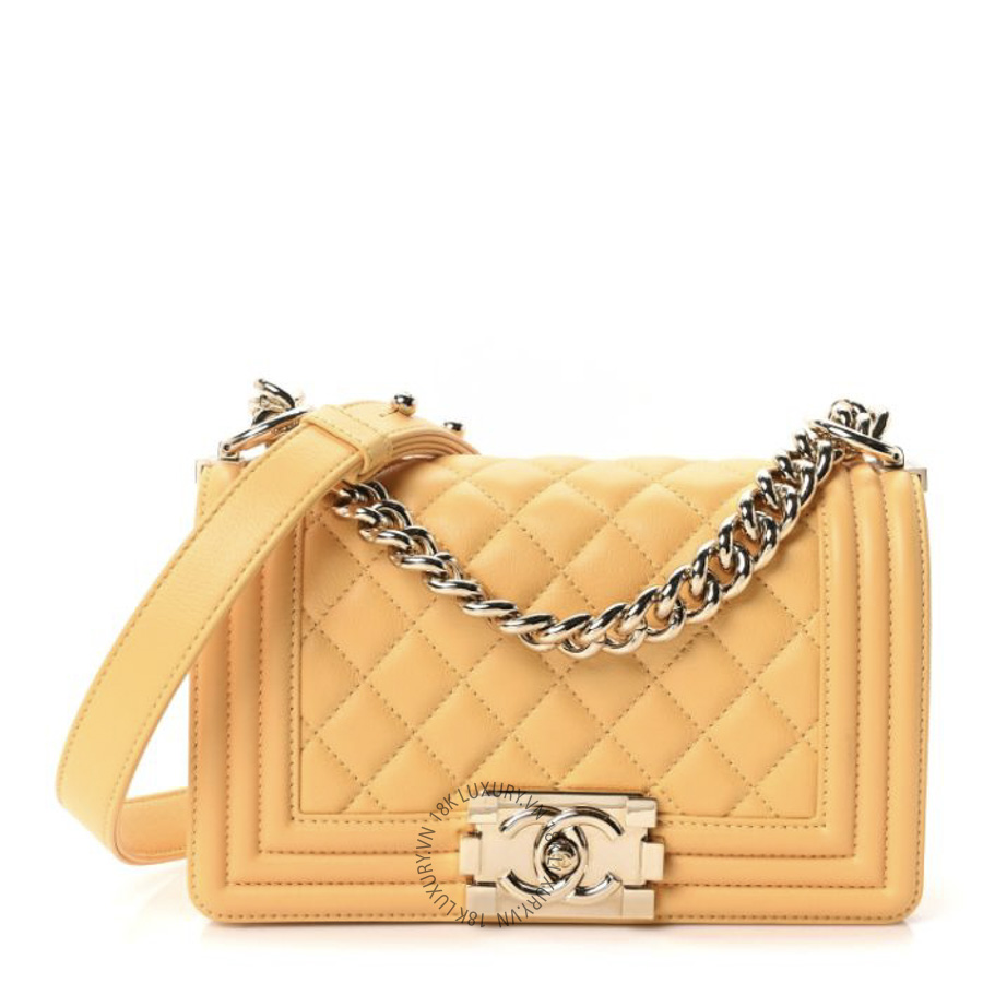 Túi Xách Đeo Chéo Chanel Calfskin Quilted Small Boy Flap Yellow CDBC318