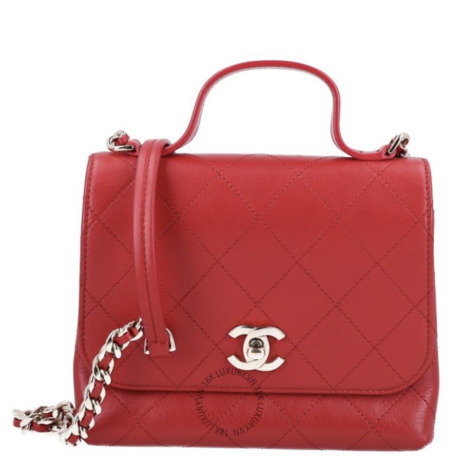 Túi Xách Đeo Chéo Chanel Calfskin Quilted Small Double Pocket Top Handle Flap Red CDBC304