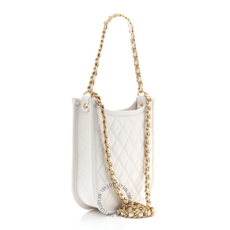 Túi Xách Đeo Chéo Chanel Calfskin Quilted Small Hobo White CDBC257