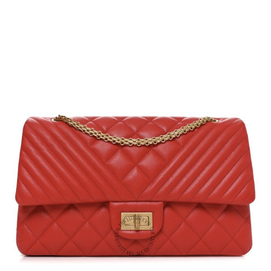 Túi Xách Đeo Chéo Chanel Caviar Chevron Quilted 2.55 Reissue 227 Flap Red CDBC521