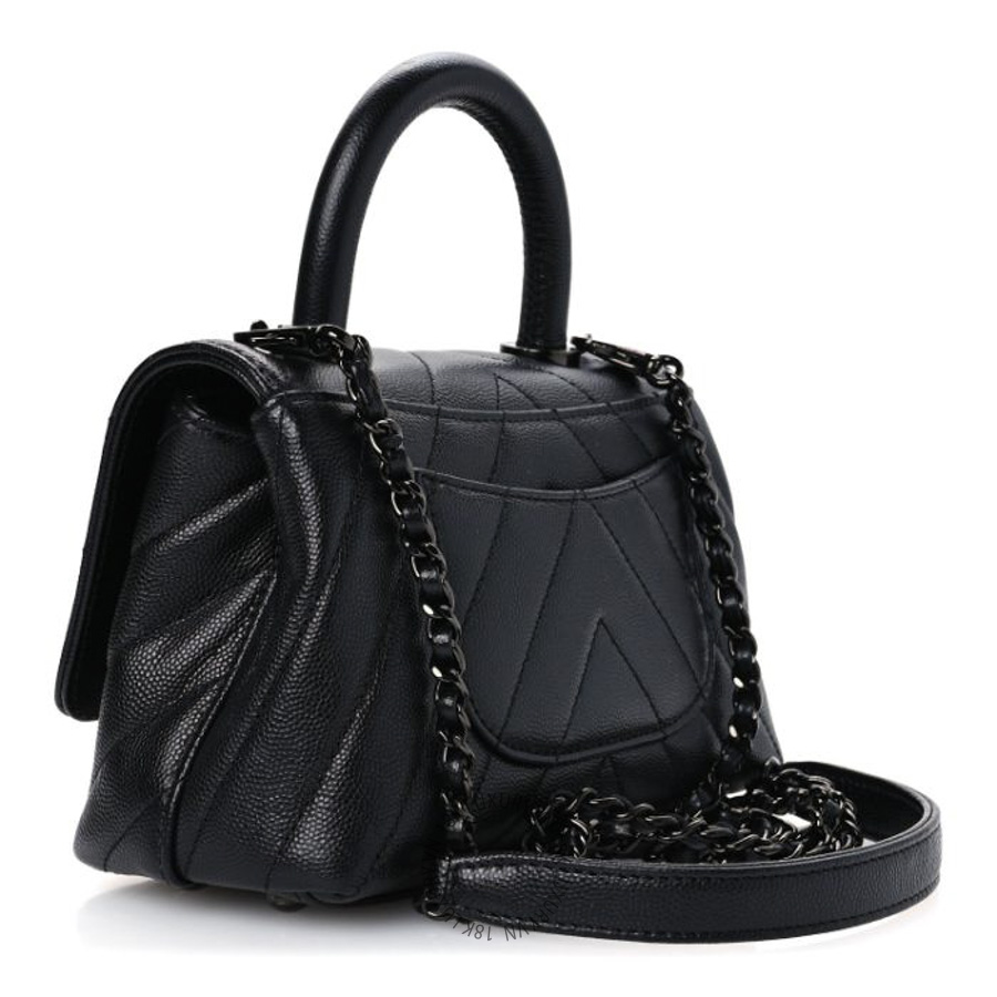 Túi Xách Đeo Chéo Chanel Caviar Chevron Quilted Extra Mini Coco Handle Flap So Black CDBC282