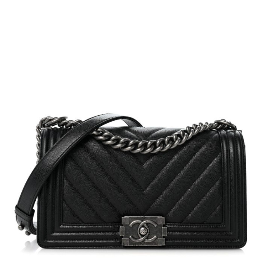 Túi Xách Đeo Chéo Chanel Caviar Chevron Quilted Medium Boy Flap Black CDBC375