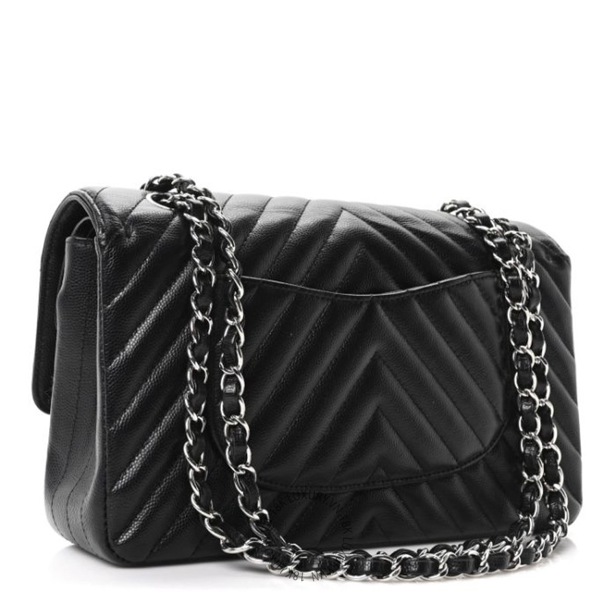 Túi Xách Đeo Chéo Chanel Caviar Chevron Quilted Medium Double Flap Black CDBC1004