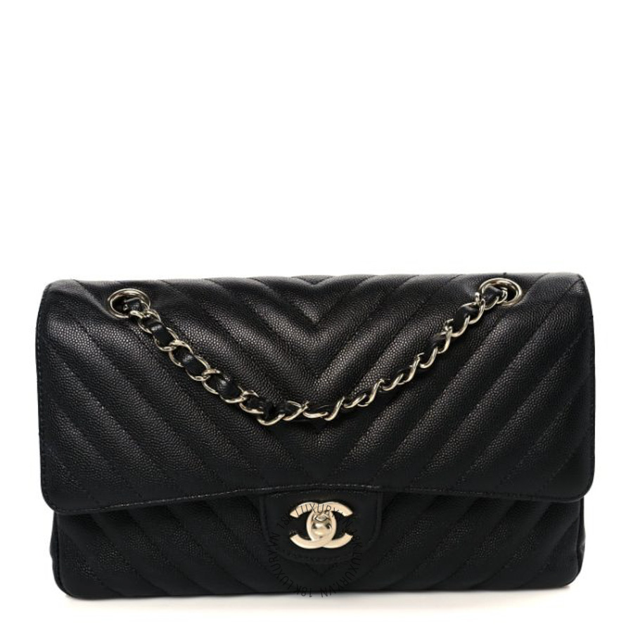 Túi Xách Đeo Chéo Chanel Caviar Chevron Quilted Medium Double Flap Black CDBC1005