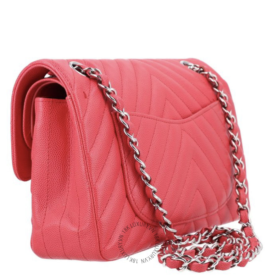 Túi Xách Đeo Chéo Chanel Caviar Chevron Quilted Small Double Flap Dark Pink CDBC890