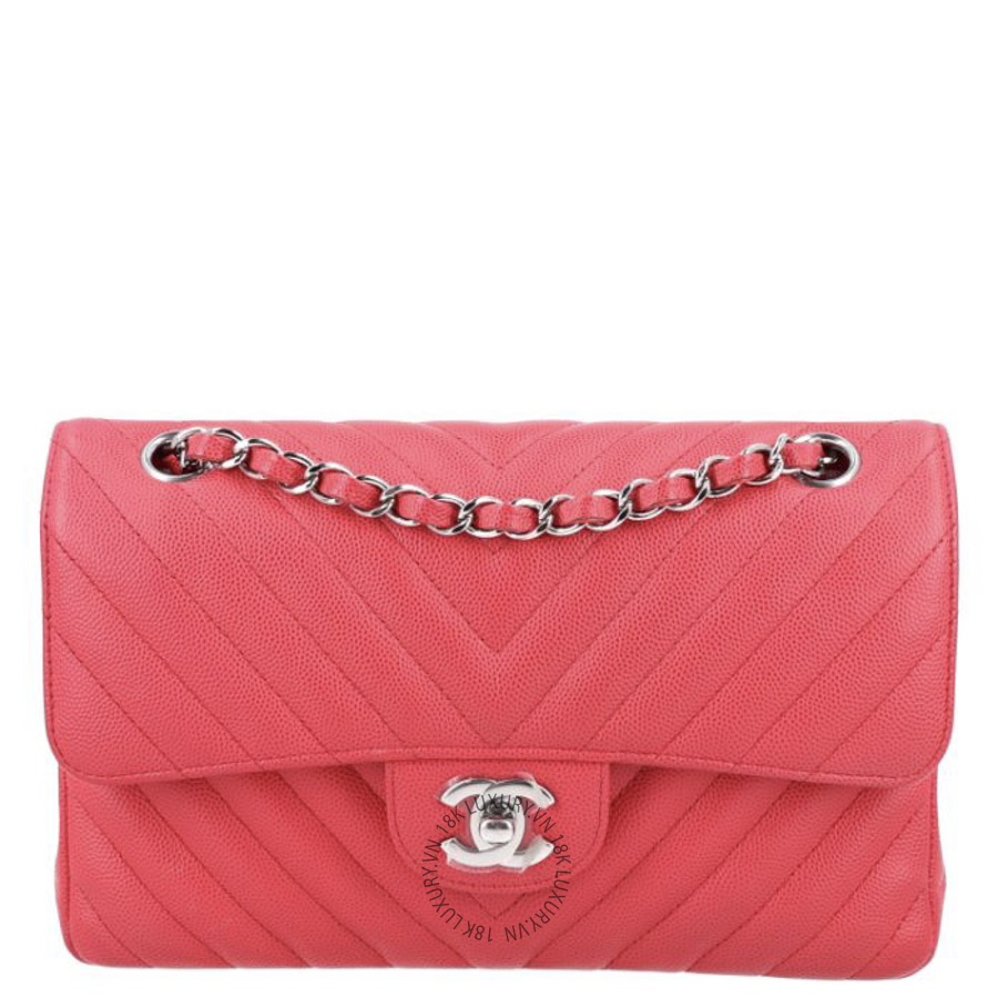 Túi Xách Đeo Chéo Chanel Caviar Chevron Quilted Small Double Flap Dark Pink CDBC890