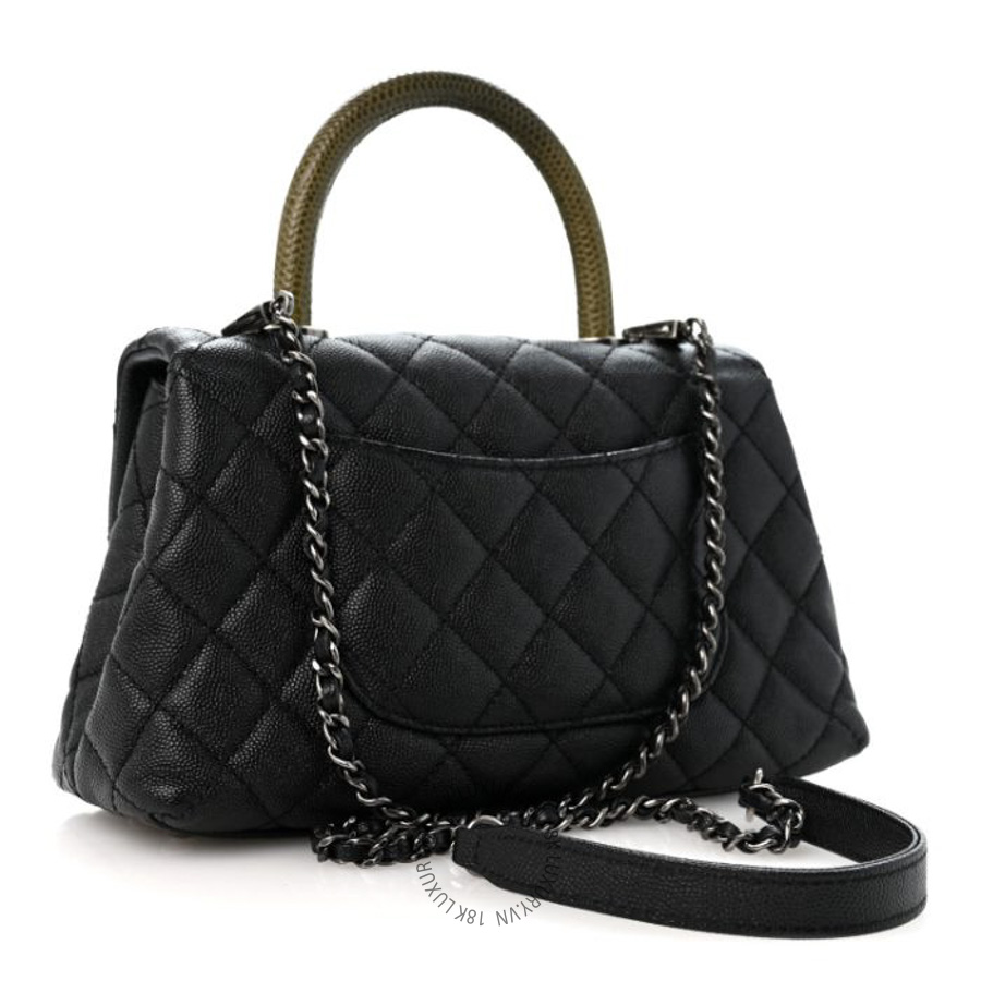 Túi Xách Đeo Chéo Chanel Caviar Lizard Embossed Quilted Mini Coco Handle Flap Black CDBC638