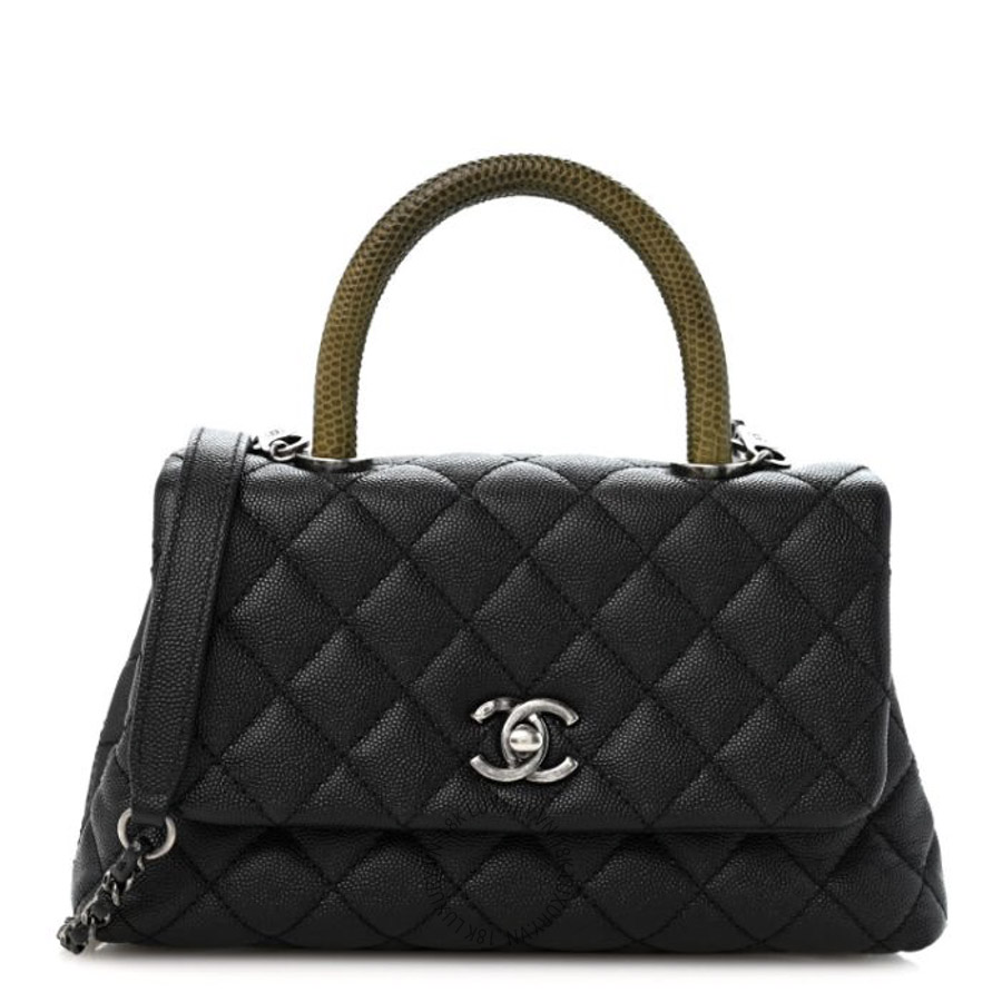 Túi Xách Đeo Chéo Chanel Caviar Lizard Embossed Quilted Mini Coco Handle Flap Black CDBC638