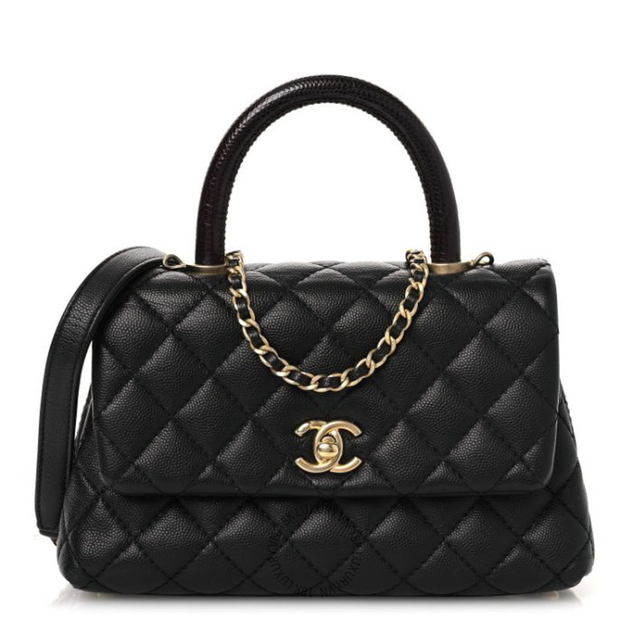 Túi Xách Đeo Chéo Chanel Caviar Lizard Embossed Quilted Mini Coco Handle Flap Black CDBC865