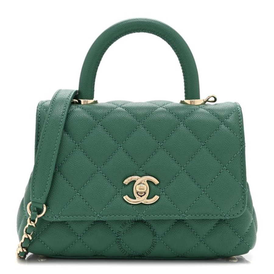 Túi Xách Đeo Chéo Chanel Caviar Quilted Extra Mini Coco Handle Flap Green CDBC347