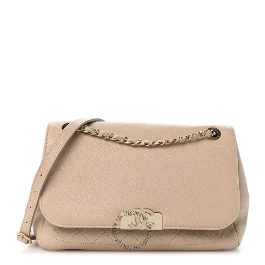 Túi Xách Đeo Chéo Chanel Caviar Quilted Flap Light Beige CDBC001