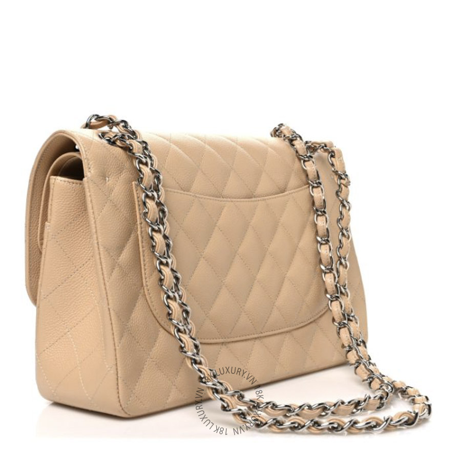 Túi Xách Đeo Chéo Chanel Caviar Quilted Jumbo Double Flap Beige CDBC321