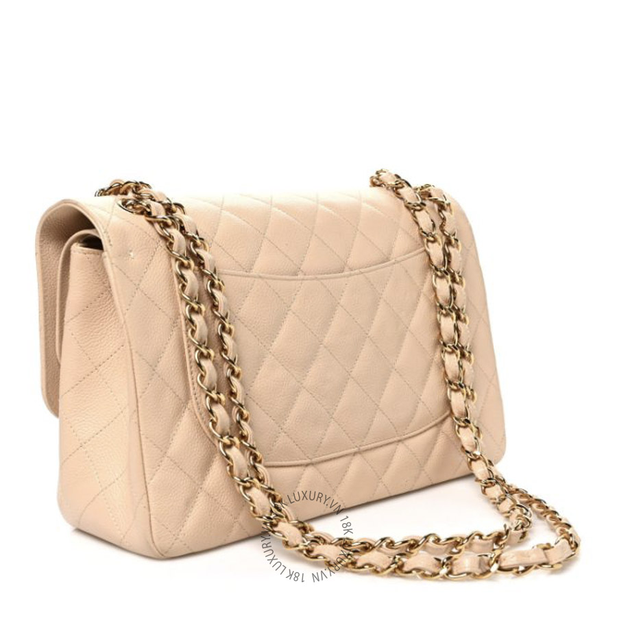 Túi Xách Đeo Chéo Chanel Caviar Quilted Jumbo Double Flap Beige CDBC859