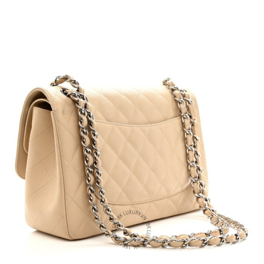 Túi Xách Đeo Chéo Chanel Caviar Quilted Jumbo Double Flap Light Beige CDBC185