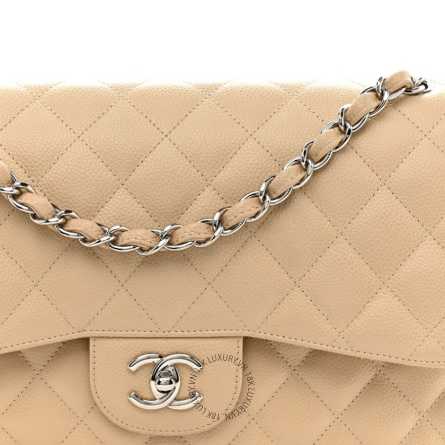 Túi Xách Đeo Chéo Chanel Caviar Quilted Jumbo Double Flap Light Beige CDBC185 18 Túi Xách Đeo Chéo Chanel Caviar Quilted Jumbo Double Flap Light Beige CDBC185