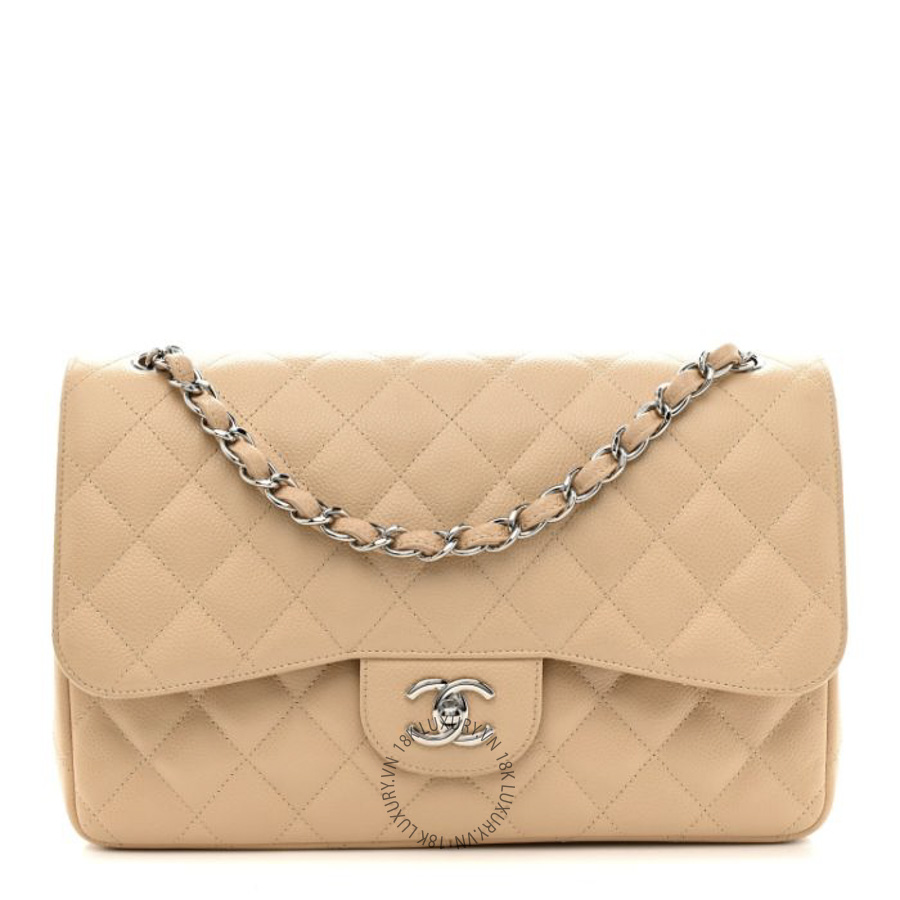 Túi Xách Đeo Chéo Chanel Caviar Quilted Jumbo Double Flap Light Beige CDBC185