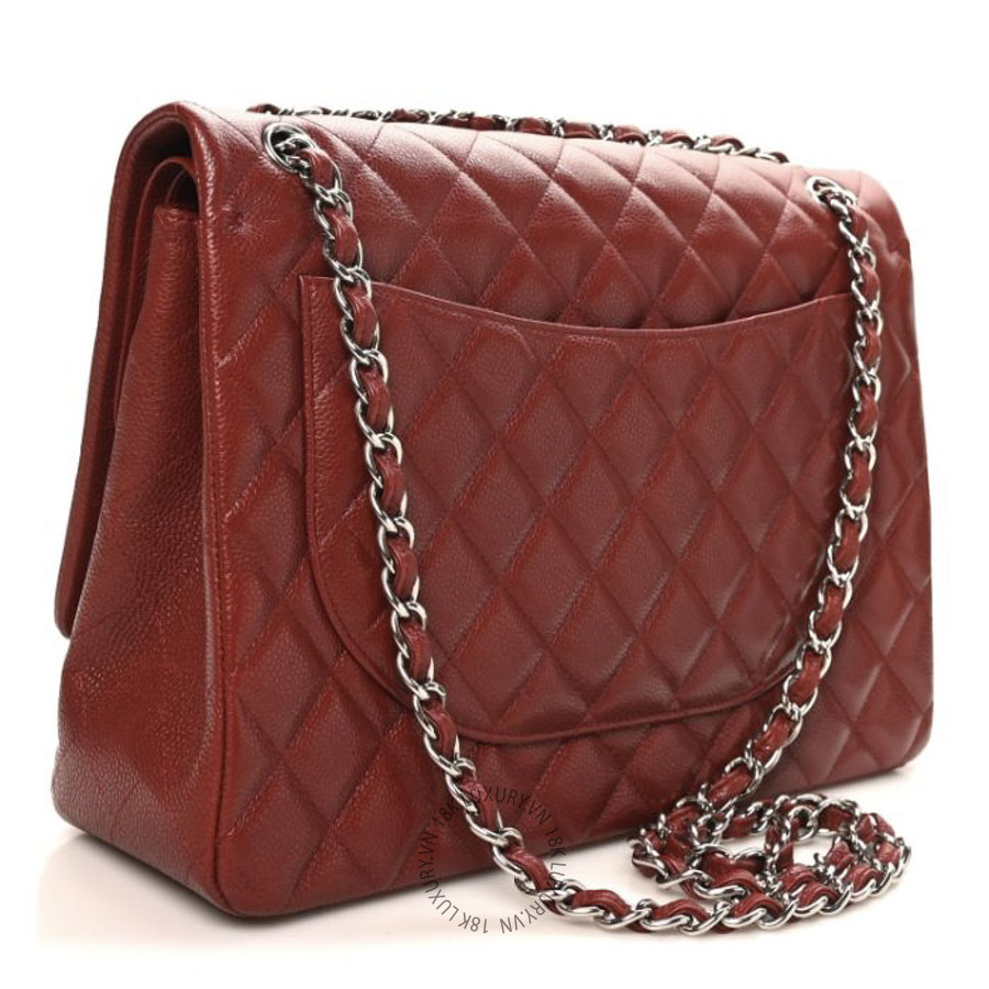 Túi Xách Đeo Chéo Chanel Caviar Quilted Maxi Double Flap Dark Red CDBC816