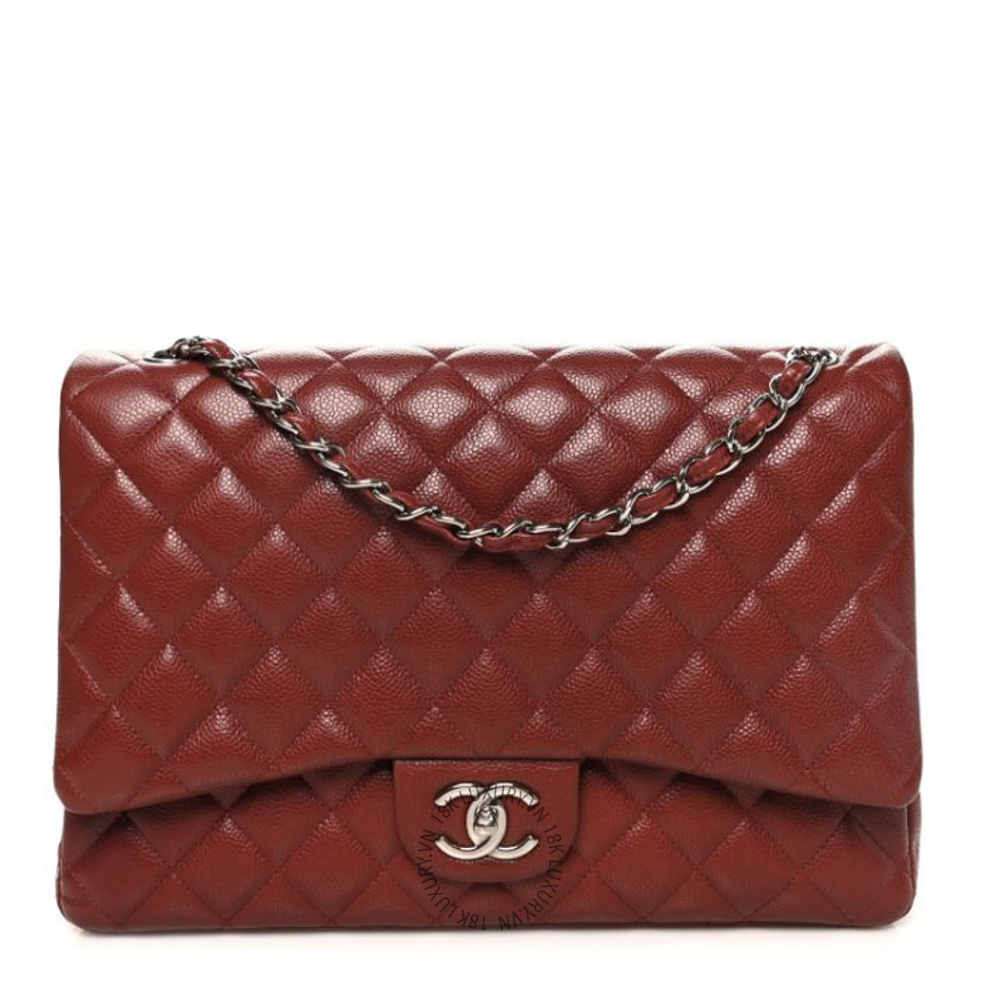 Túi Xách Đeo Chéo Chanel Caviar Quilted Maxi Double Flap Dark Red CDBC816