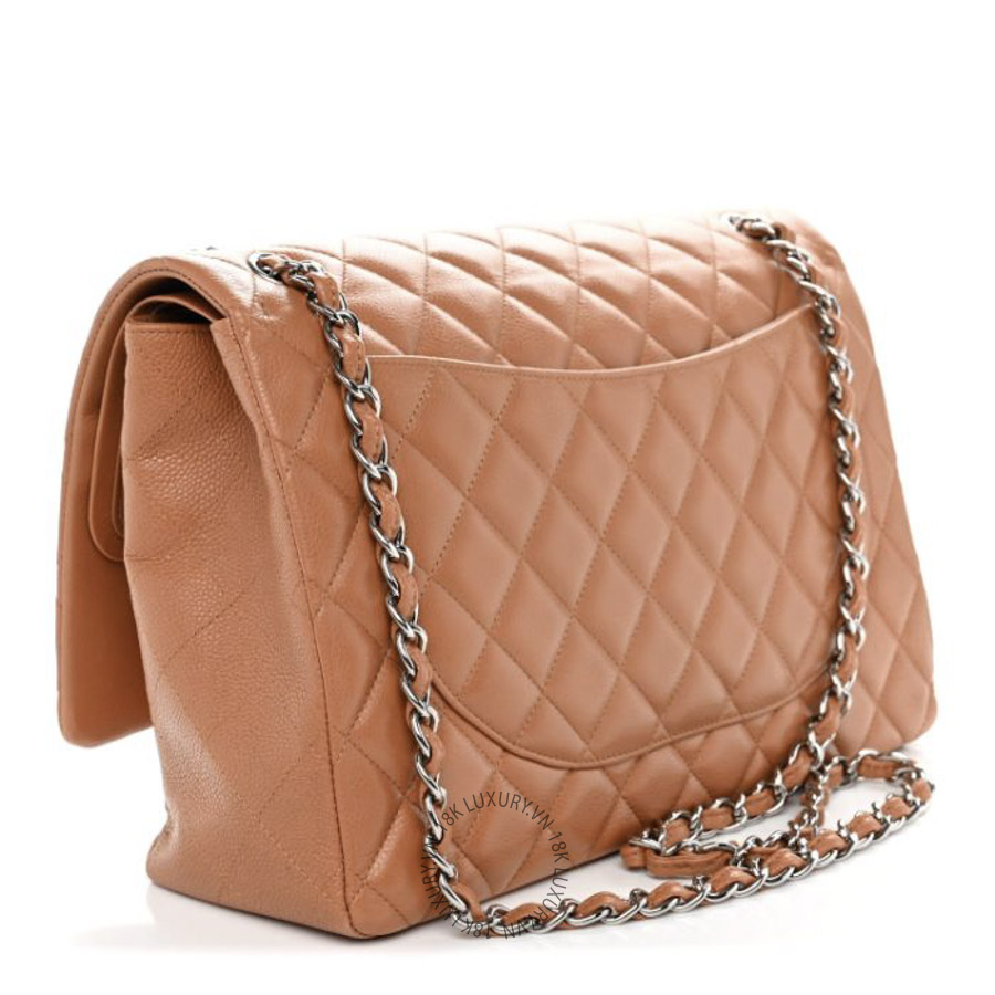Túi Xách Đeo Chéo Chanel Caviar Quilted Maxi Double Flap Light Brown CDBC186