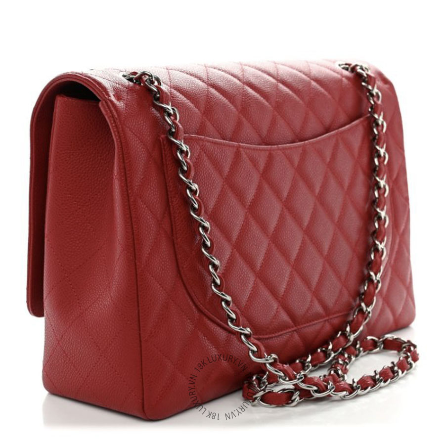 Túi Xách Đeo Chéo Chanel Caviar Quilted Maxi Single Flap Red CDBC253