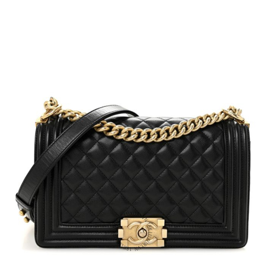 Túi Xách Đeo Chéo Chanel Caviar Quilted Medium Boy Flap Black CDBC1095